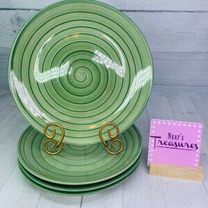 Tabletops SWIRL GREEN Design Hand Painted Stoneware Round Dinner Plate Set of 4